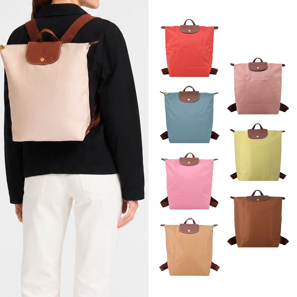 LONGCHAMP LE PLIAGE系列再生尼龍摺疊後背包(中/白紙)/平行輸入