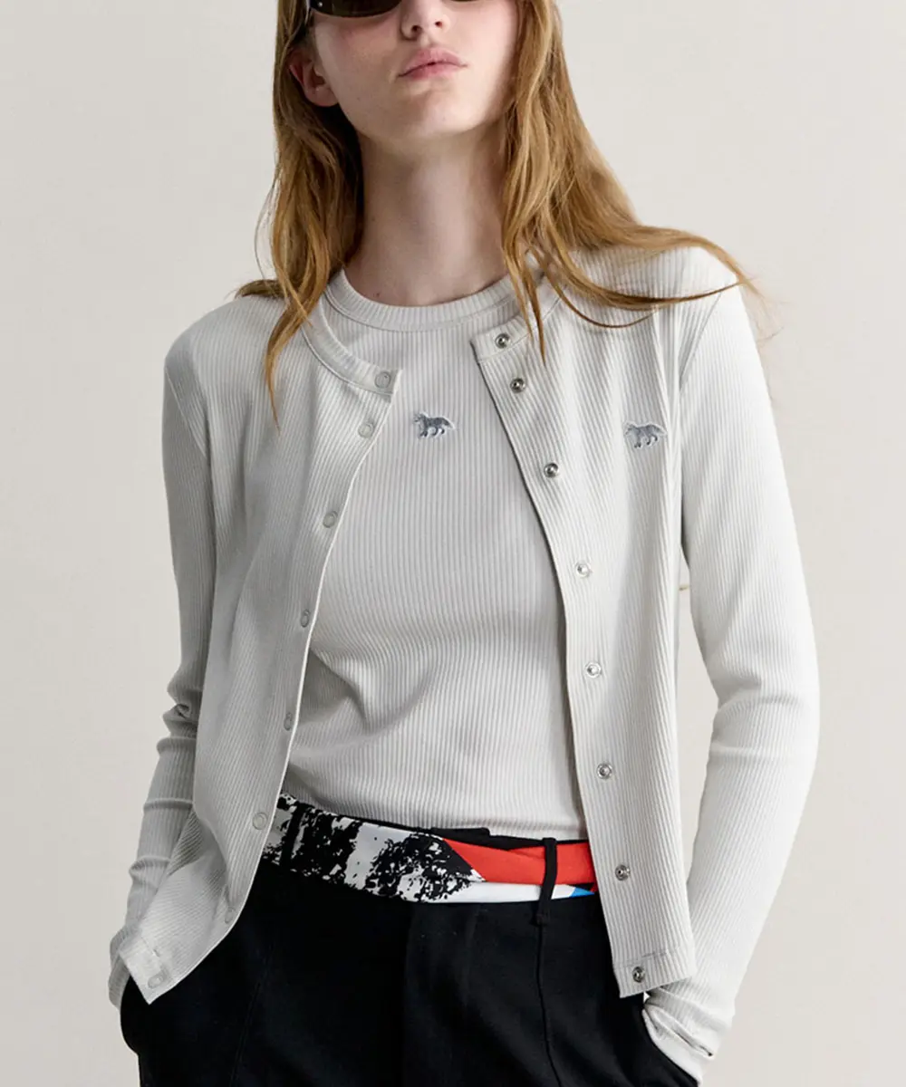 MAISON KITSUNÉ 山嵐灰小狐狸LOGO羅紋開襟針織衫/女裝/ S