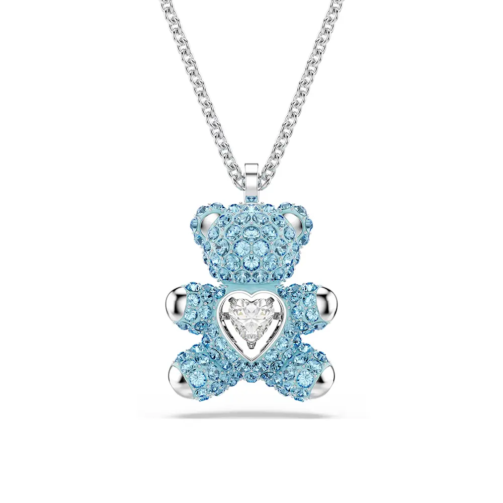 SWAROVSKI 施華洛世奇 Teddy 泰迪熊擁抱愛心藍水晶項鍊 送禮 禮物 推薦(5737620)
