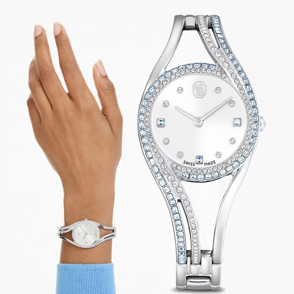SWAROVSKI 施華洛世奇 Hyperbola 優雅曲線手鐲式手錶 女錶-28mm 送禮 禮物 推薦(5715463)