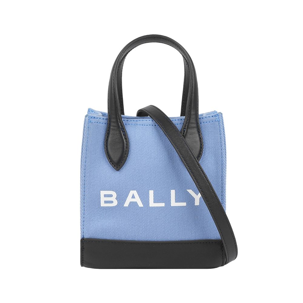 【BALLY】Bar XS 帆布及皮革迷你二用托特包(松藍色)/ 平行輸入
