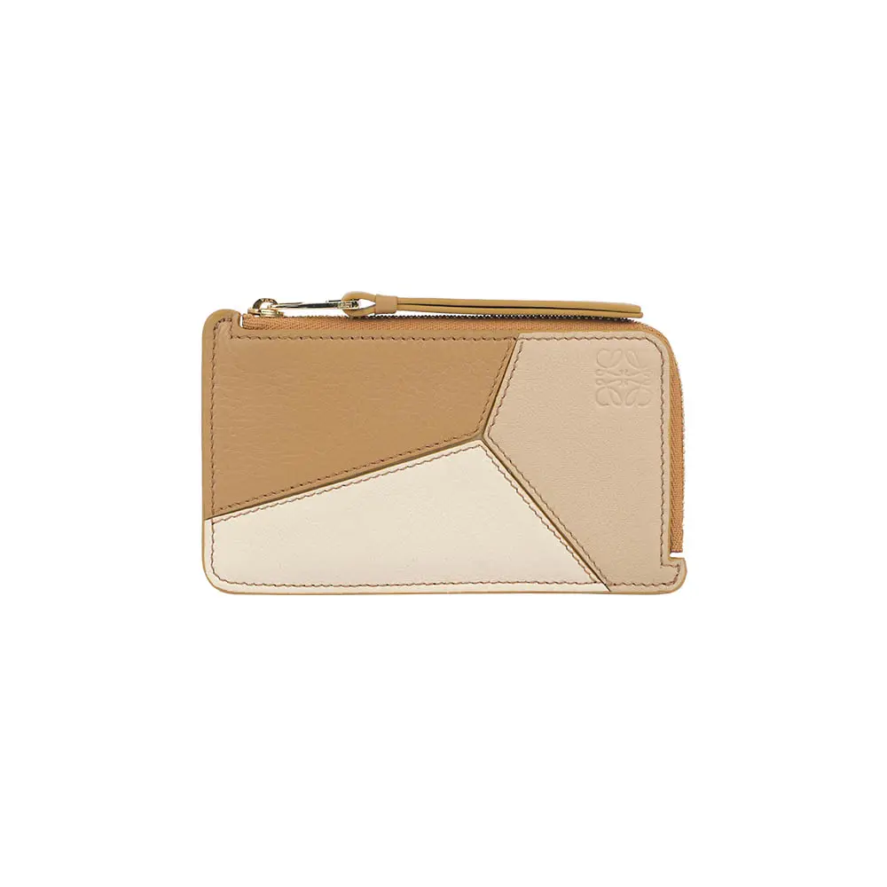 【LOEWE】Puzzel 拼色小牛皮拉鍊零錢包/卡夾(羊毛白/米灰/金棕)/ 平行輸入