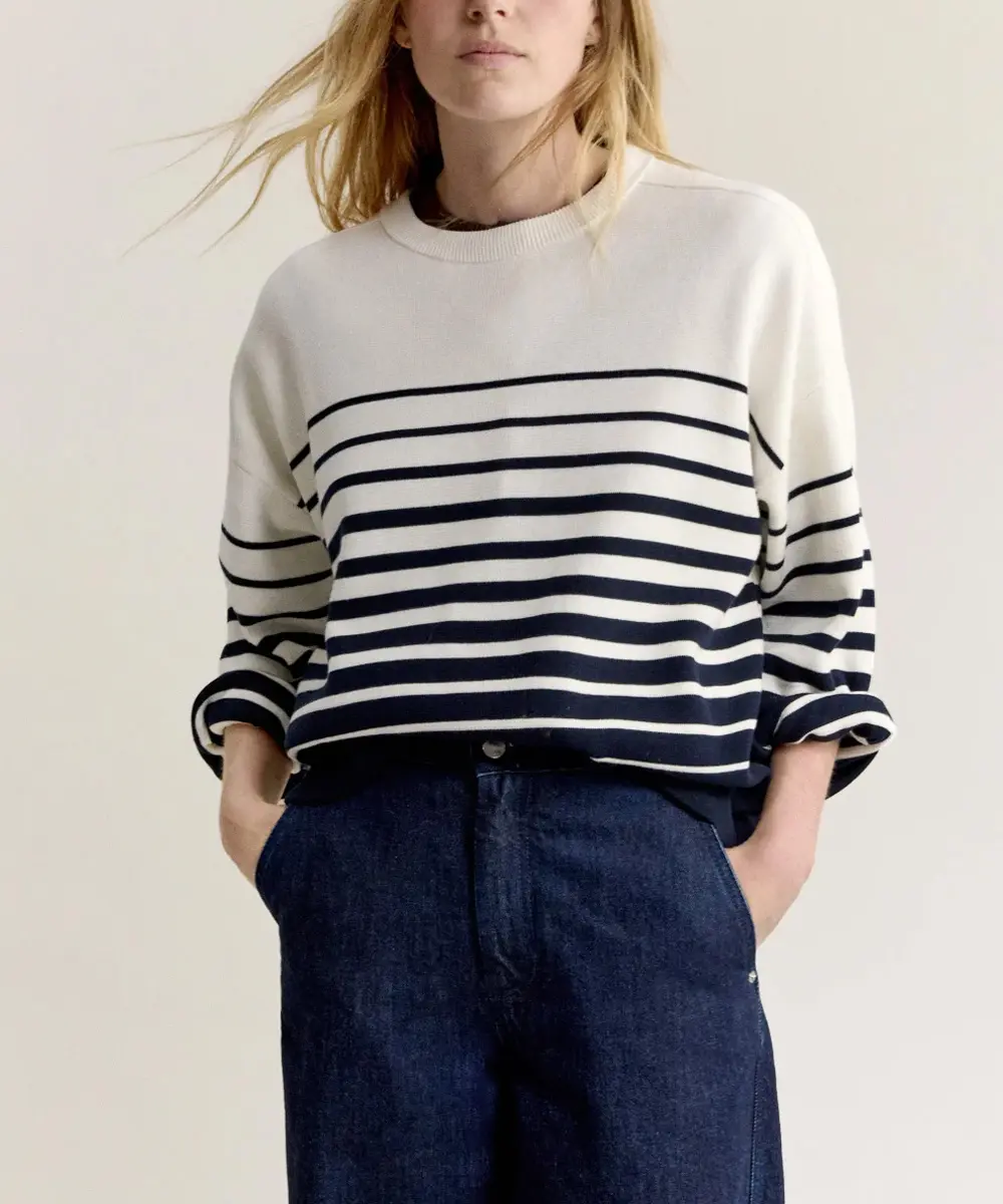 MAISON KITSUNÉ 漸層水手條紋米蘭針織棉上衣/女裝/ M