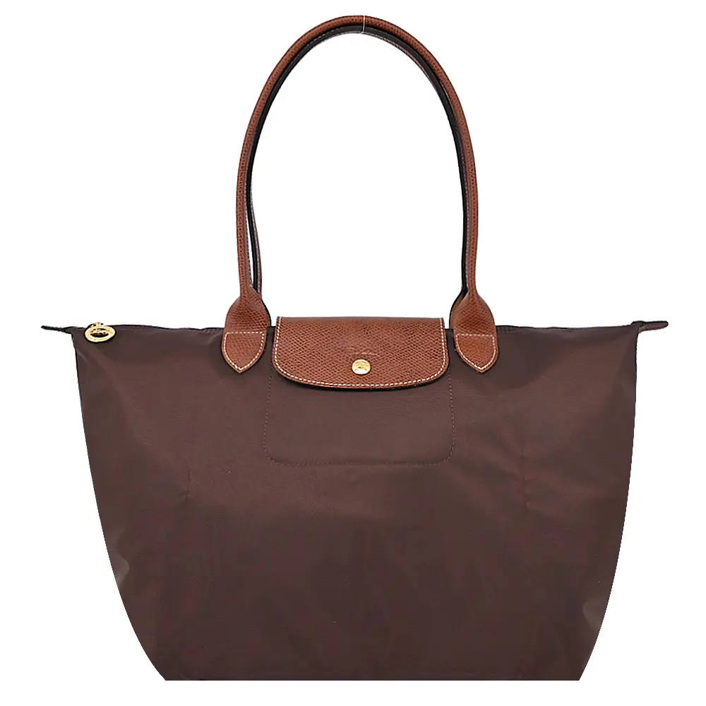 LONGCHAMP LE PLIAGE系列長把再生尼龍摺疊水餃包(大/摩卡)/平行輸入
