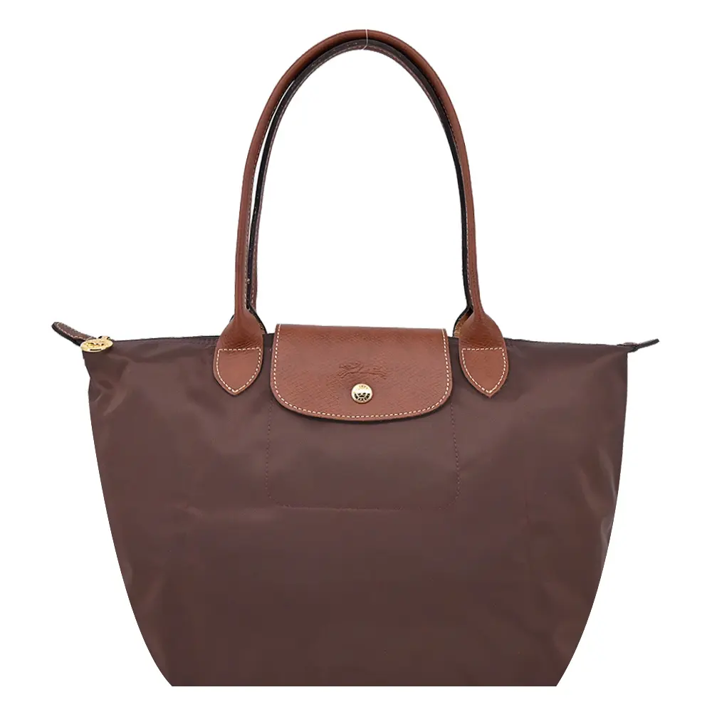 LONGCHAMP LE PLIAGE系列長把再生尼龍摺疊水餃包(中/摩卡)/平行輸入