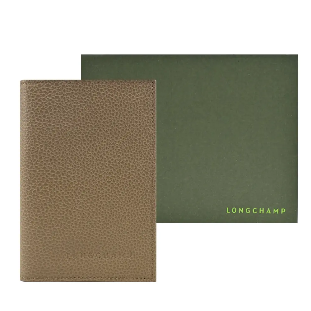 LONGCHAMP LE FOULONNÉ系列牛皮護照夾(地衣綠)/平行輸入