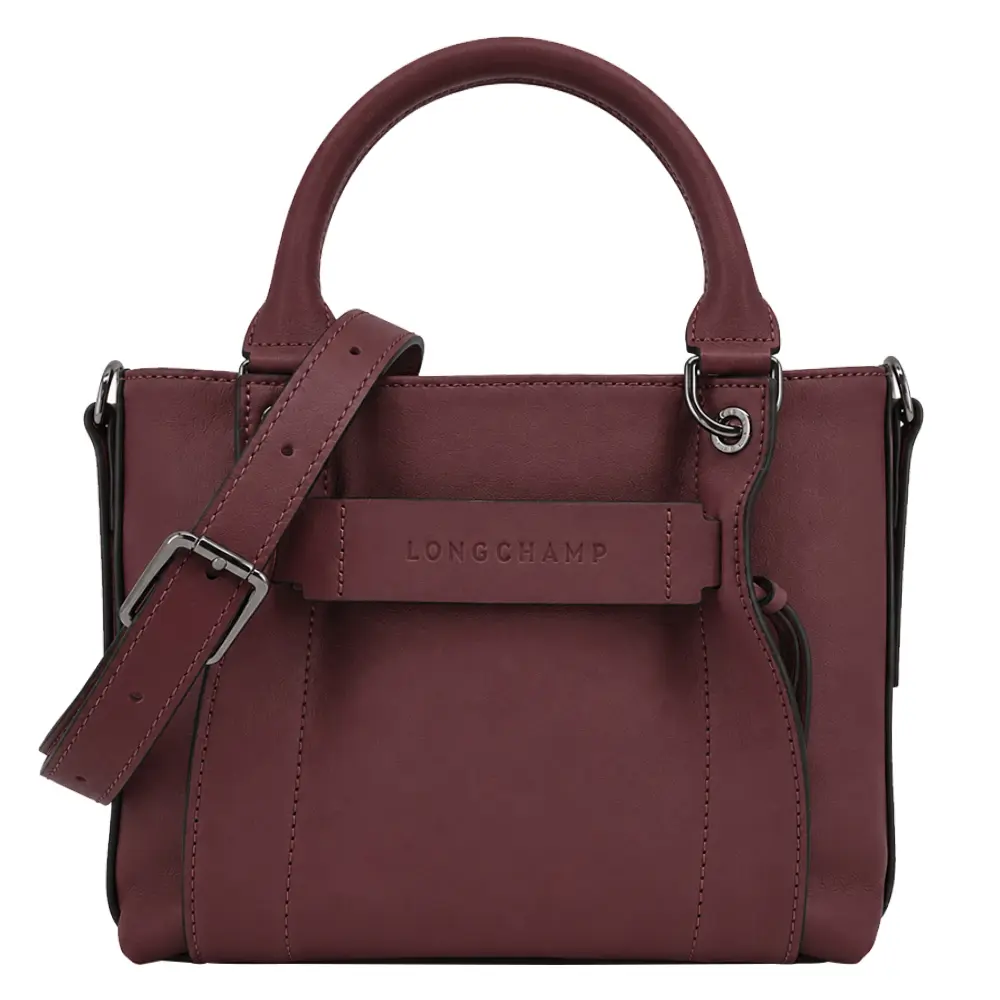 LONGCHAMP 3D系列小牛皮手提/斜背兩用包(小/酒紅)/平行輸入