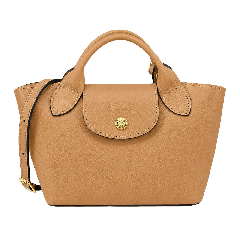 LONGCHAMP ÉPURE系列牛皮壓印手提/斜背兩用包(迷你/奶油蜜糖)/平行輸入