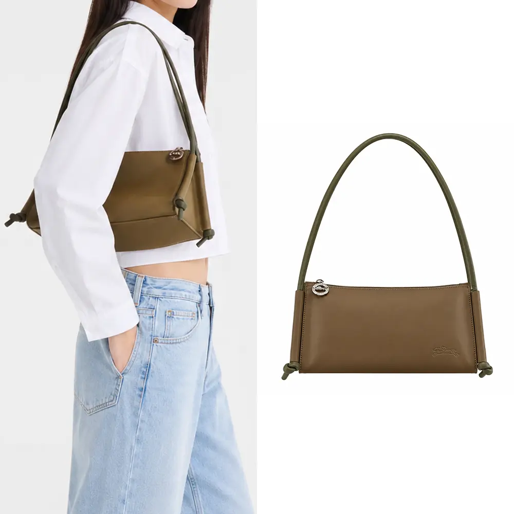 LONGCHAMP LE PLIAGE XTRA系列牛皮滾邊背帶肩揹袋(中/橄欖綠)/平行輸入