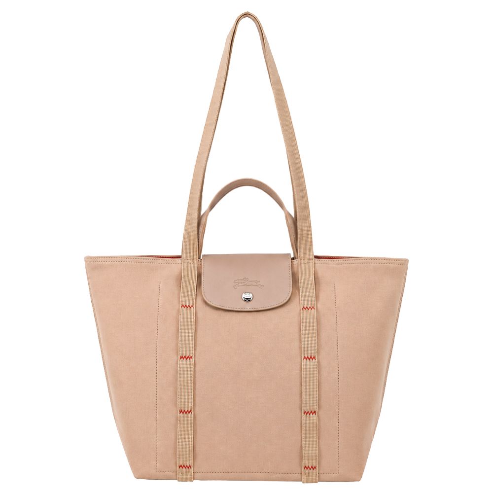 LONGCHAMP LE PLIAGE COLLECTION系列棉質手提/肩揹兩用包(中/米)/平行輸入