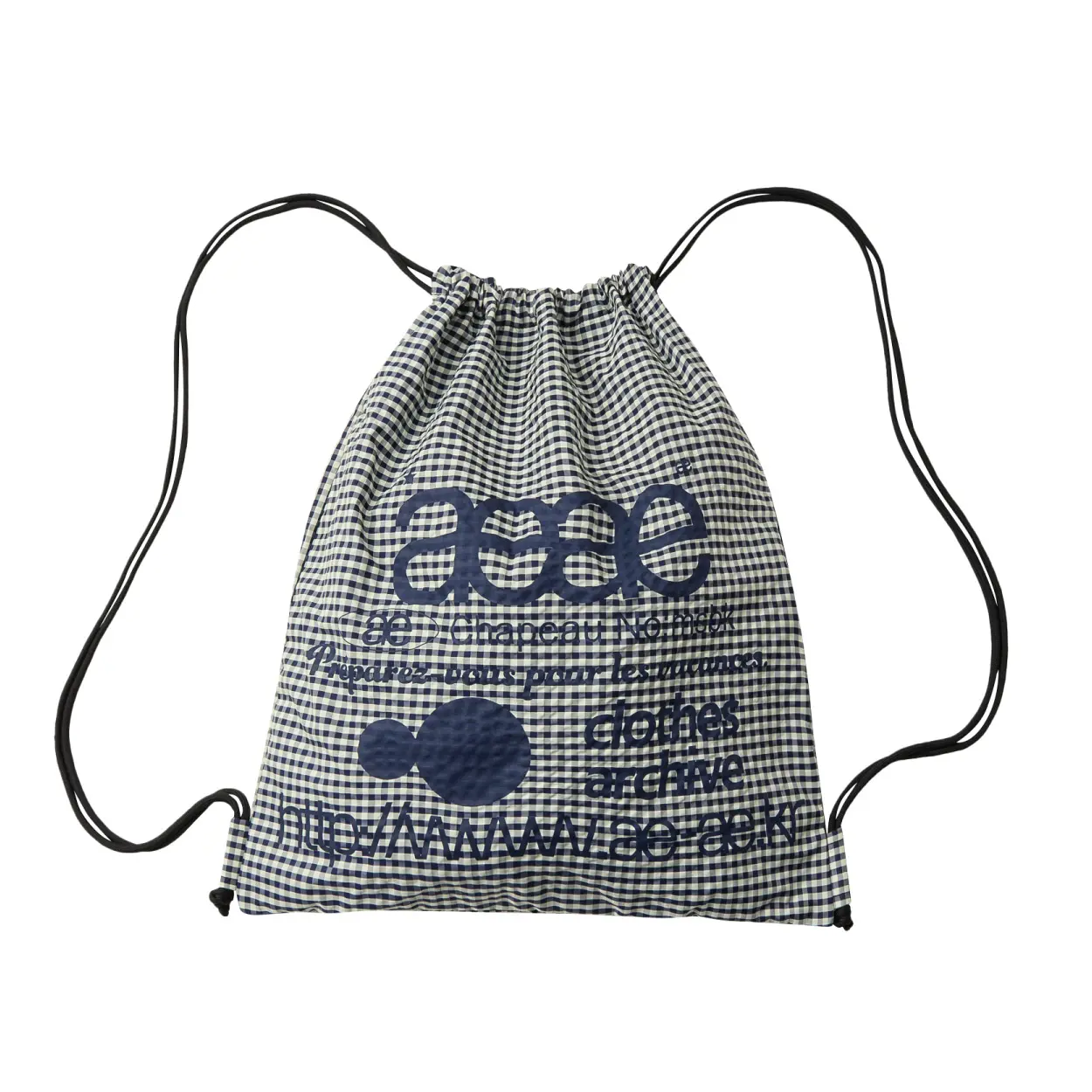韓國 aeae WEB LOGO CHECK GYM SACK 格紋標誌抽繩束口後背包 藍色