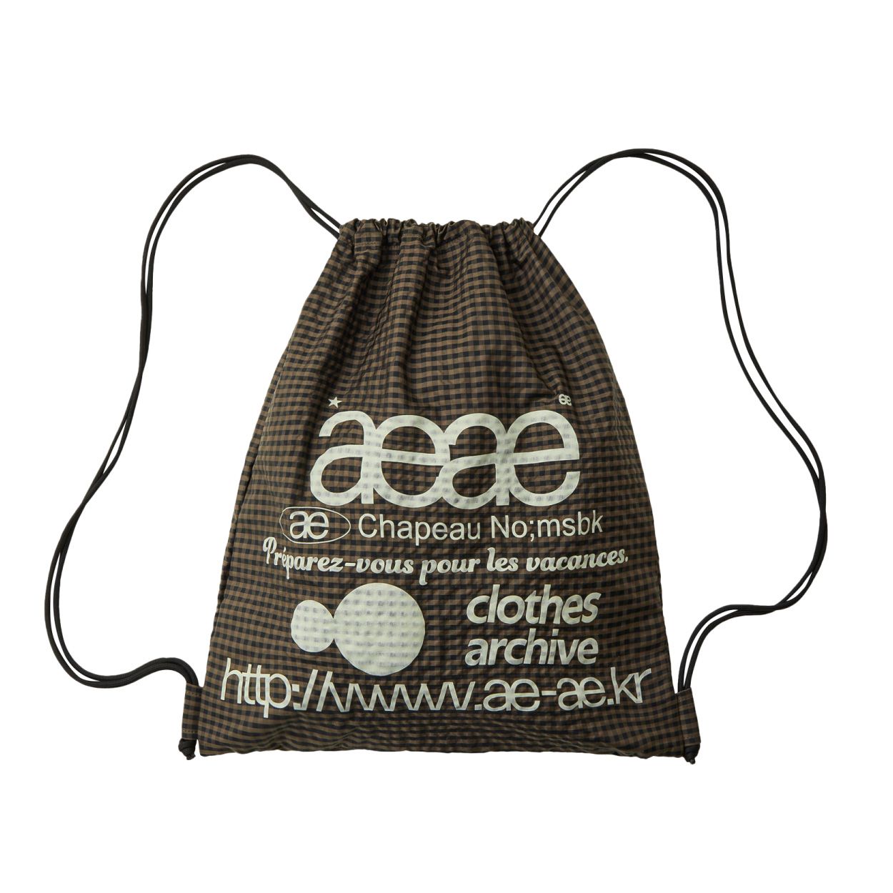 韓國 aeae WEB LOGO CHECK GYM SACK 格紋標誌抽繩束口後背包 棕色