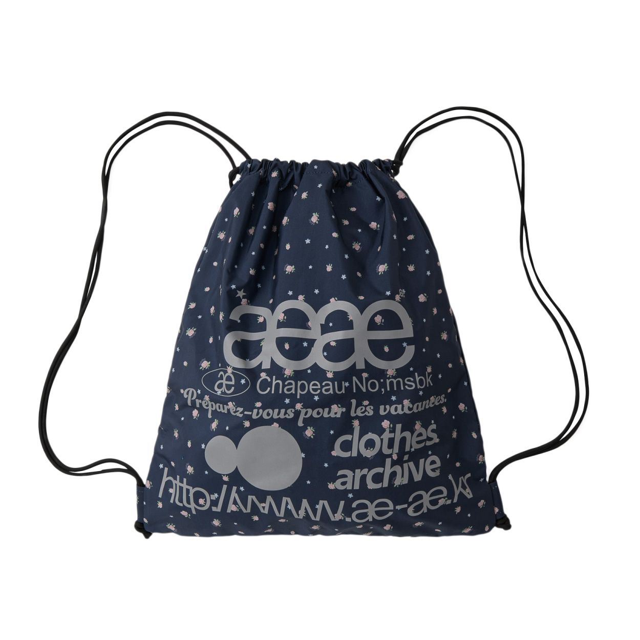 韓國 aeae WEB LOGO FLOWER GYM SACK 韓國製花卉標誌抽繩束口後背包 海軍藍