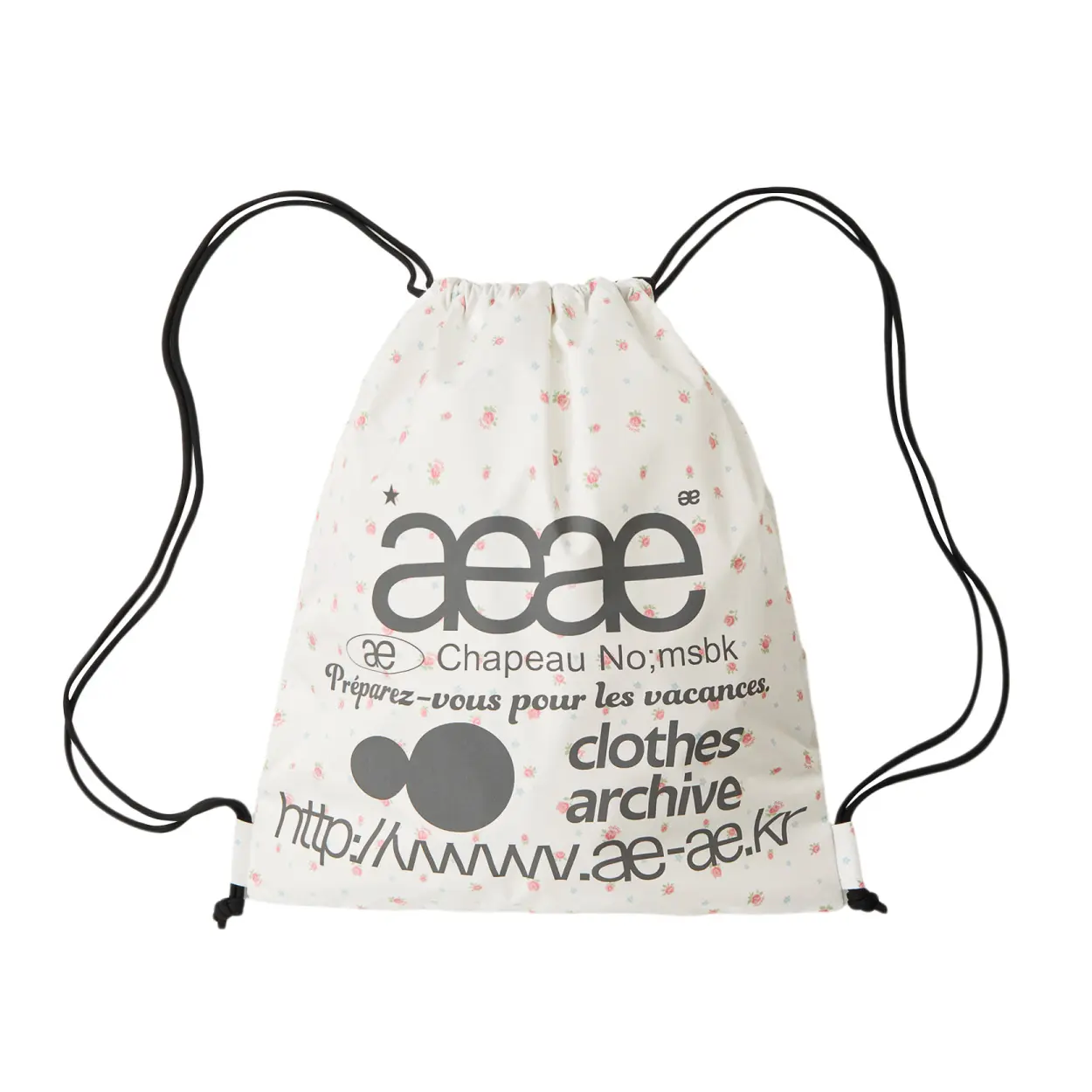韓國 aeae WEB LOGO FLOWER GYM SACK 韓國製花卉標誌抽繩束口後背包 白色