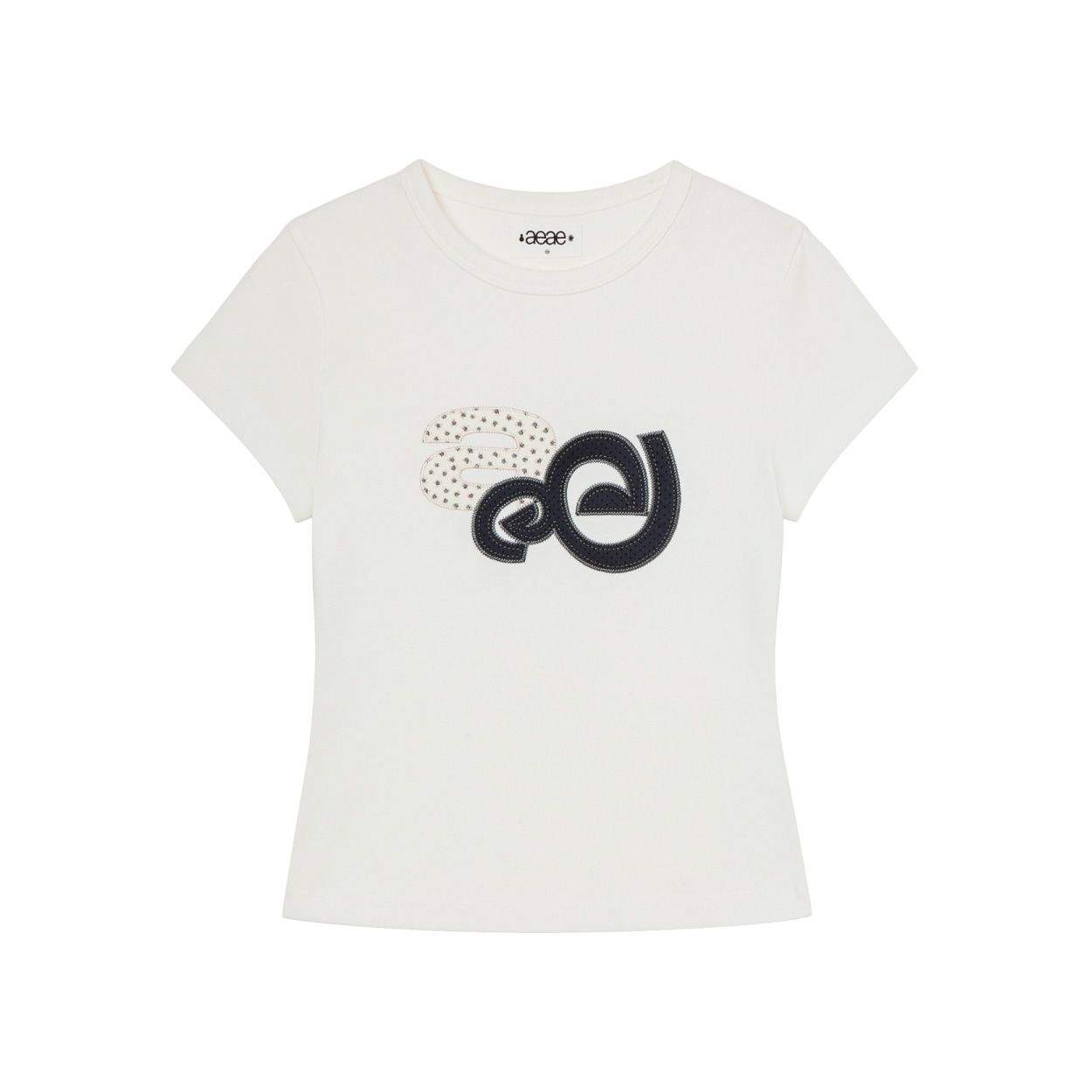 韓國 aeae APPLIQUE FLOWER LOGO TEE 韓國製花卉圓點貼布棉質短版短袖T恤 白色