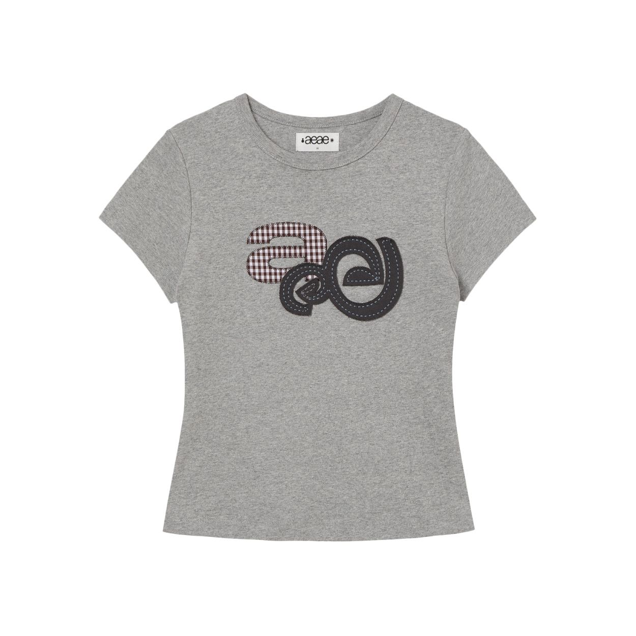 韓國 aeae APPLIQUE LOGO TEE 品牌貼布短版短袖T恤 混灰色