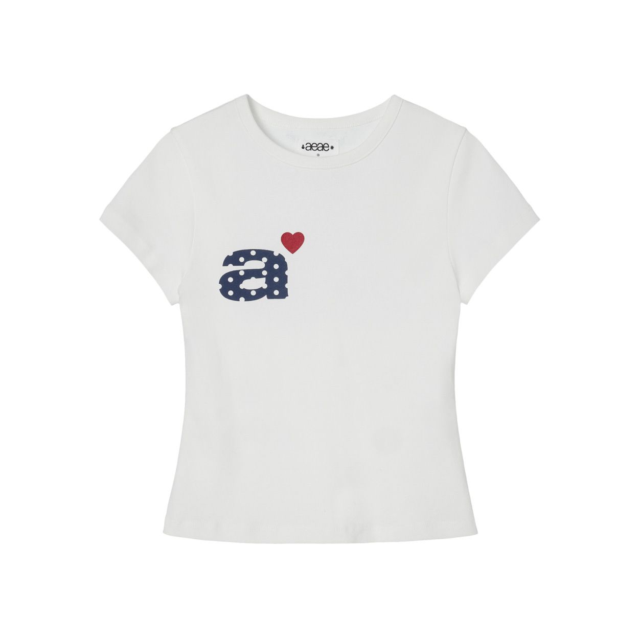 韓國 aeae DOT SMALL LETTER TEE 圓點小字標誌棉質短版短袖T恤 白色