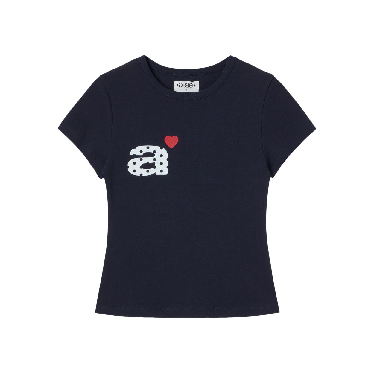 韓國 aeae DOT SMALL LETTER TEE 圓點小字標誌棉質短版短袖T恤 海軍藍