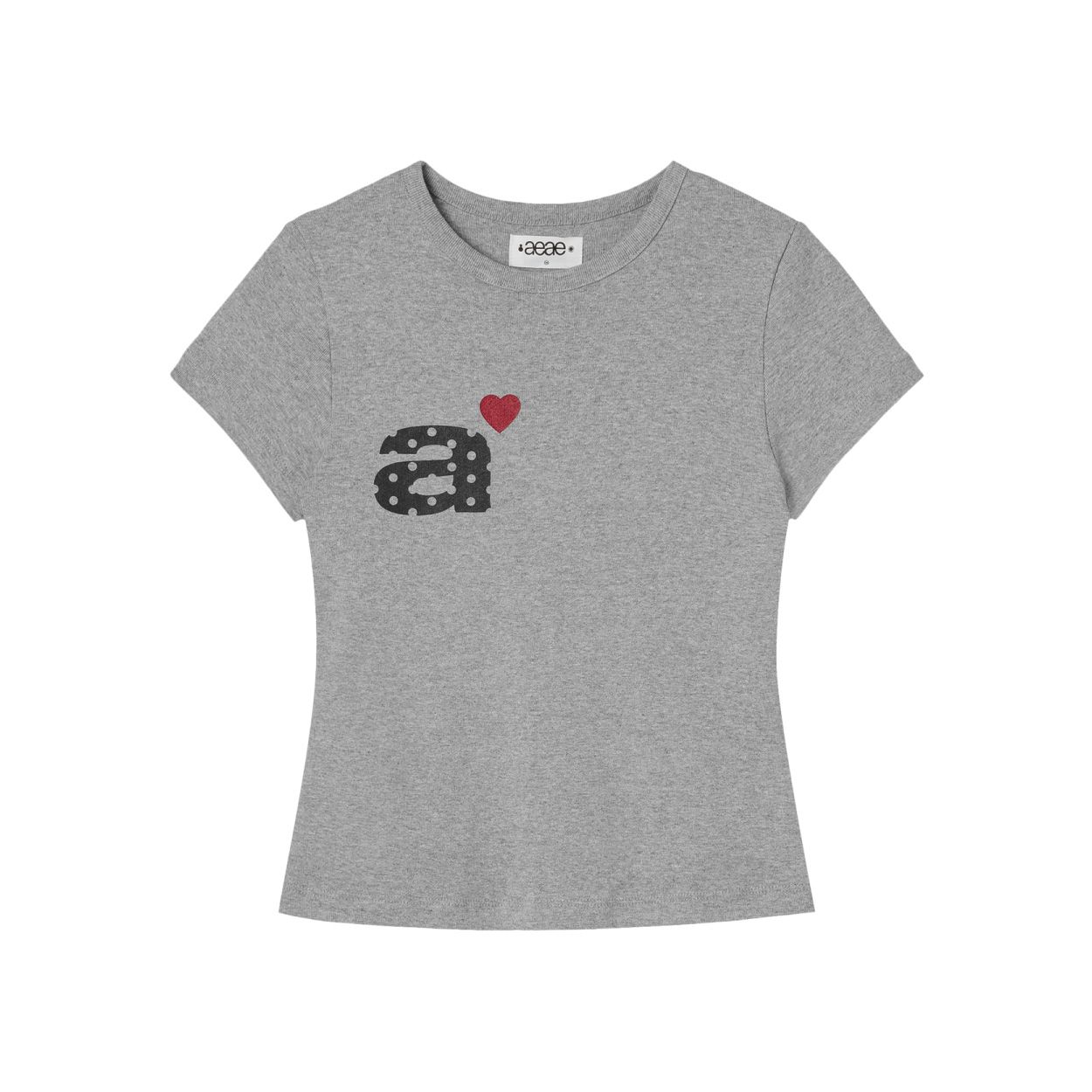 韓國 aeae DOT SMALL LETTER TEE 圓點小字標誌棉質短版短袖T恤 混灰色
