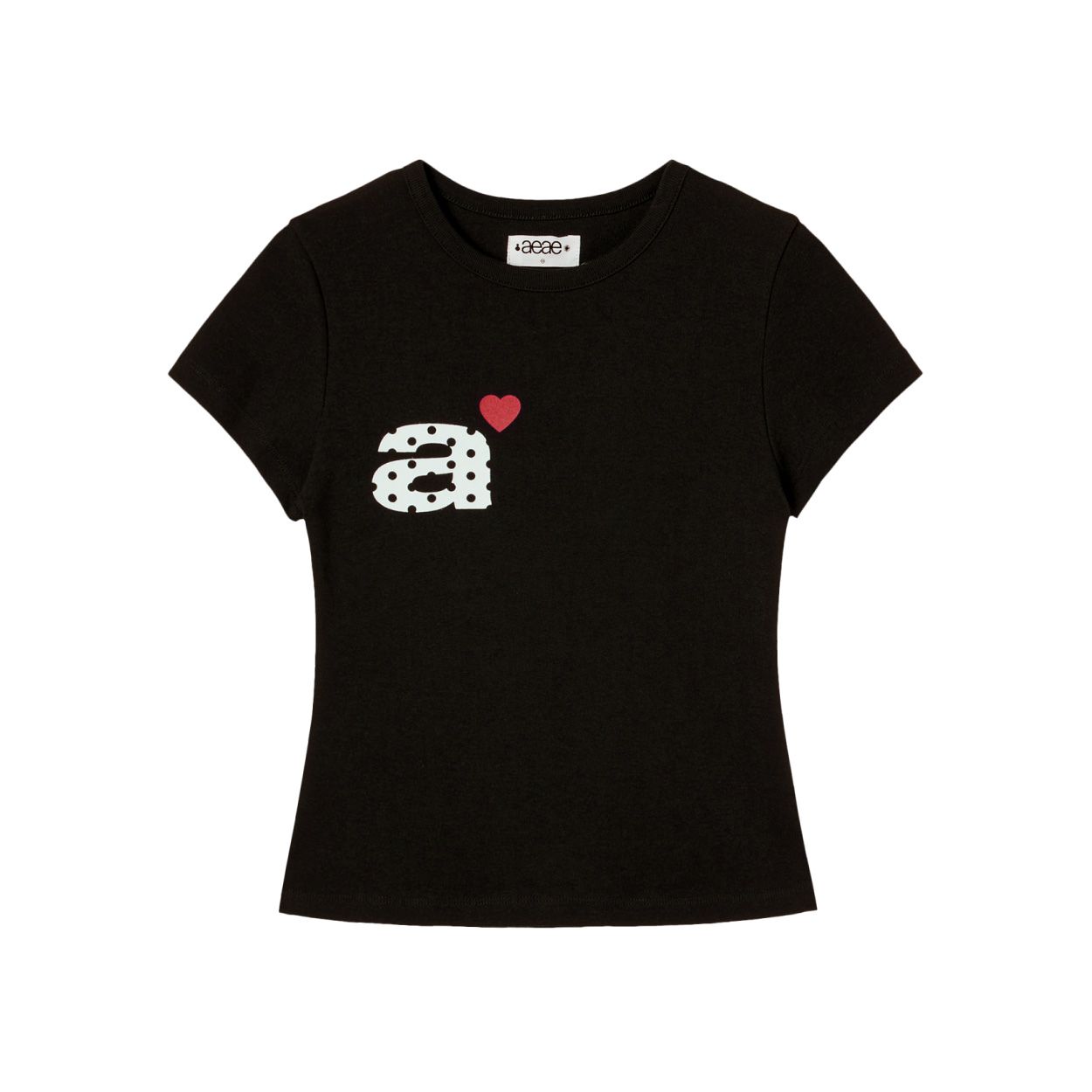 韓國 aeae DOT SMALL LETTER TEE 圓點小字標誌棉質短版短袖T恤 黑色