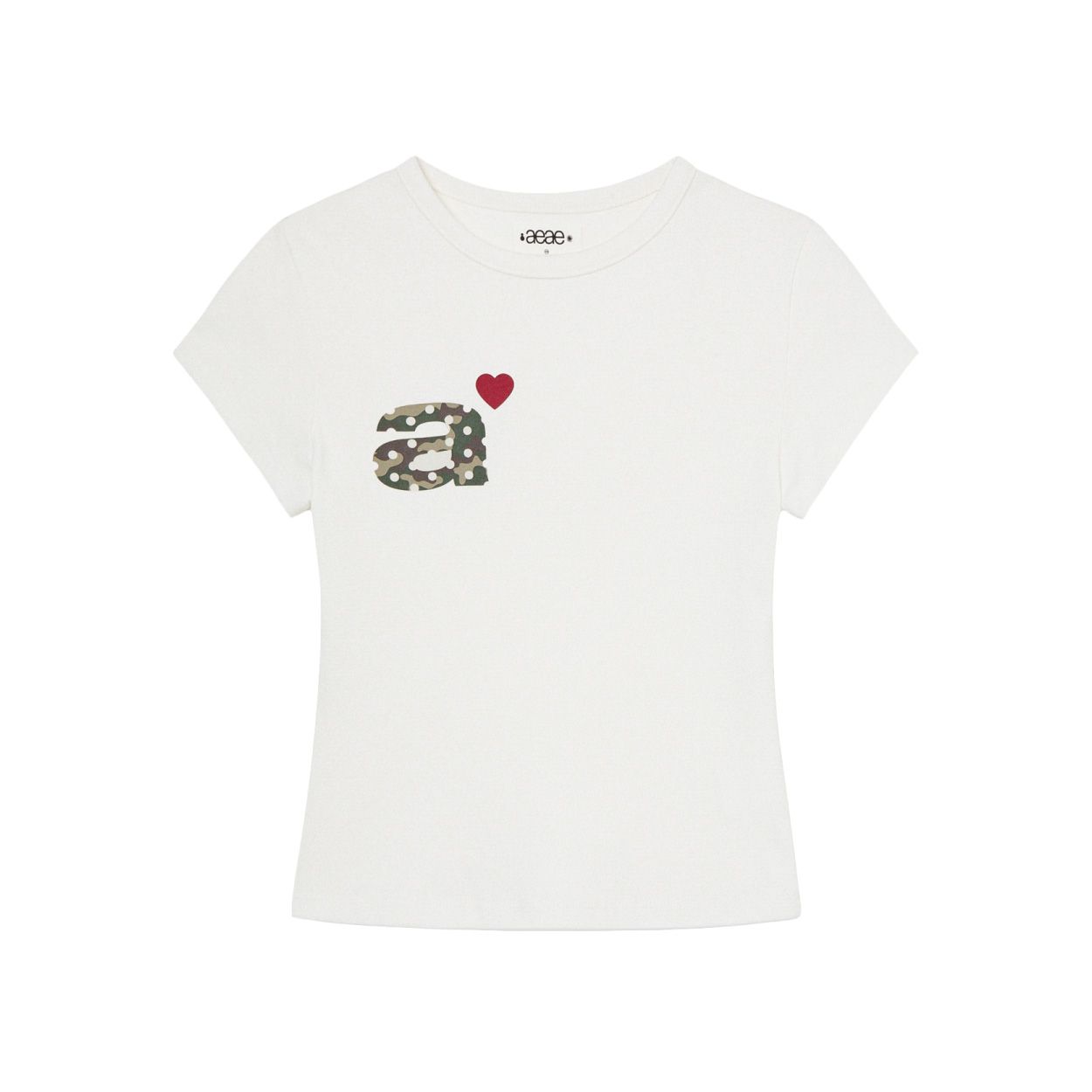 韓國 aeae DOT SMALL LETTER TEE 韓國製圓點小字標誌棉質短版短袖T恤 白色迷彩