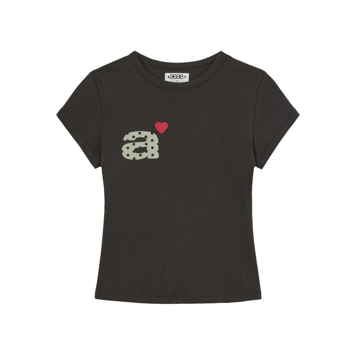 韓國 aeae DOT SMALL LETTER TEE 韓國製圓點小字標誌棉質短版短袖T恤 深棕色