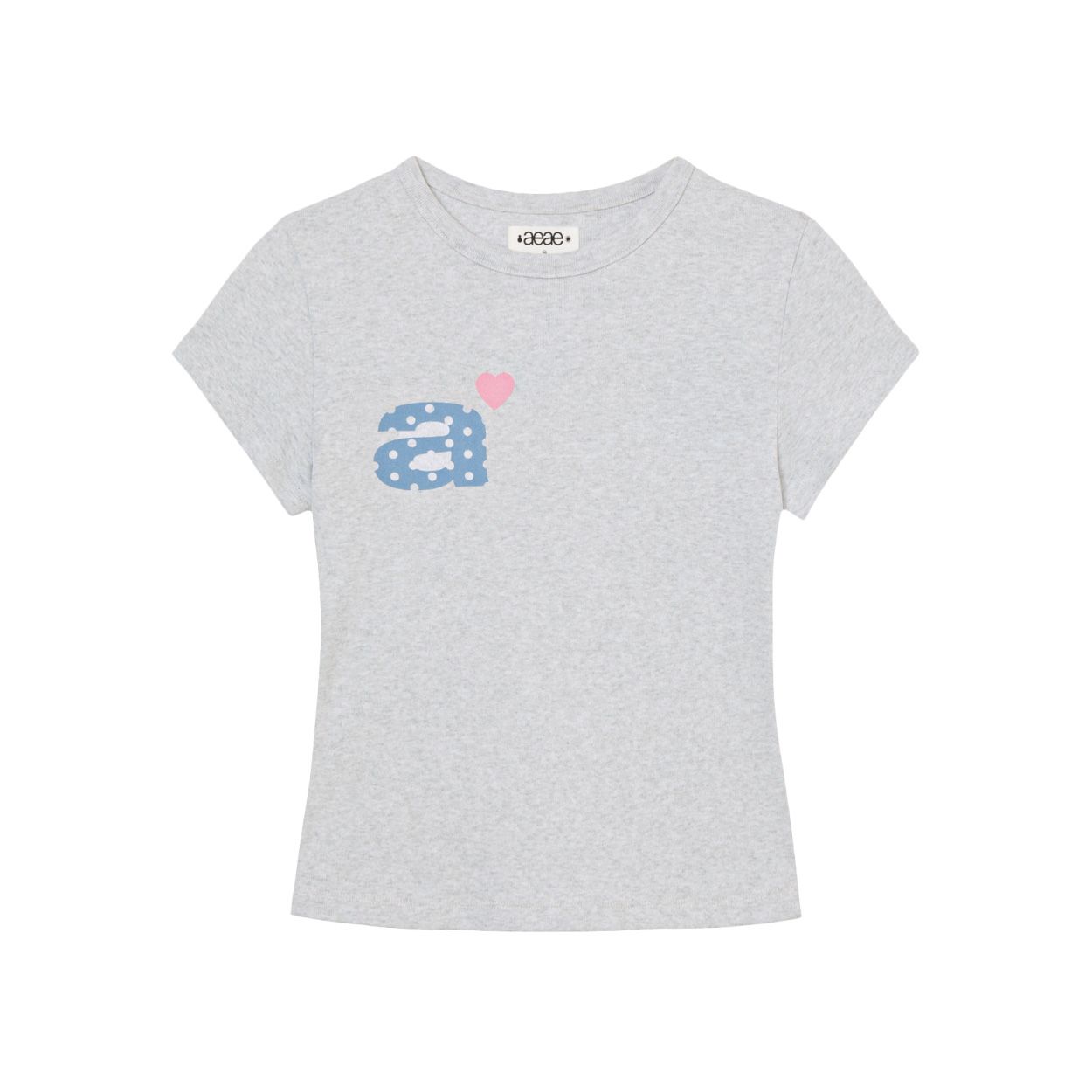韓國 aeae DOT SMALL LETTER TEE 韓國製圓點小字標誌棉質短版短袖T恤 淺灰色