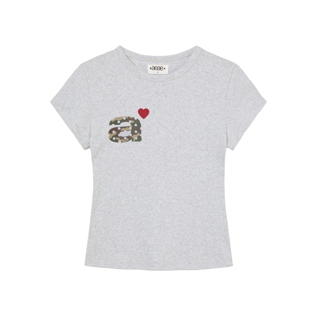 韓國 aeae DOT SMALL LETTER TEE 韓國製圓點小字標誌棉質短版短袖T恤 淺灰迷彩