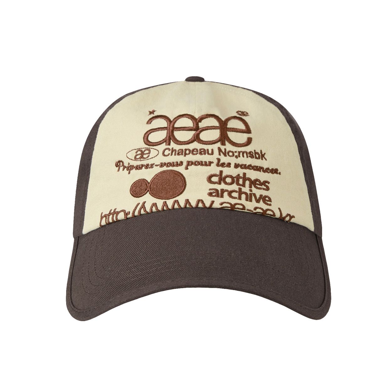 韓國 aeae WEB LOGO 5 PANNEL BALL CAP 復古棉質五片式棒球帽 棕象牙白色