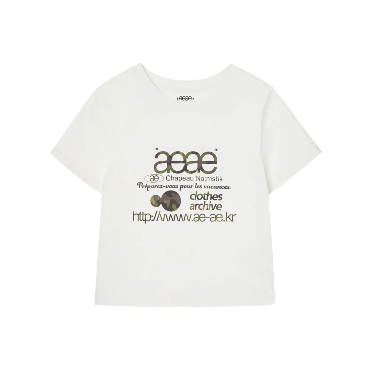 韓國 aeae WEB LOGO CROP T-SHIRTS 經典標誌棉質短版短袖T恤 白色迷彩