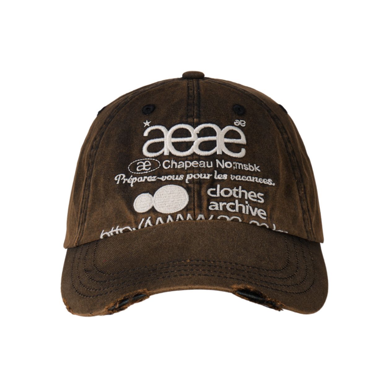 韓國 aeae WEB LOGO DAMAGED CAP 復古仿舊破損棒球帽 深棕色
