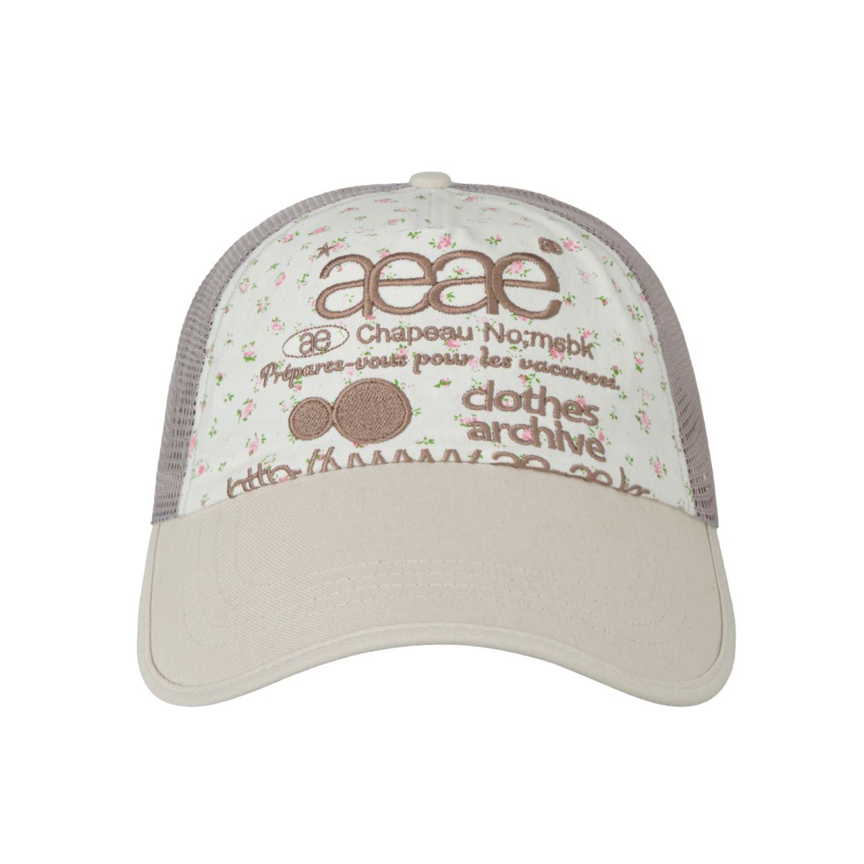 韓國 aeae WEB LOGO FLOWER MESH CAP 韓國製花卉圖案拼接網帽 白色米色