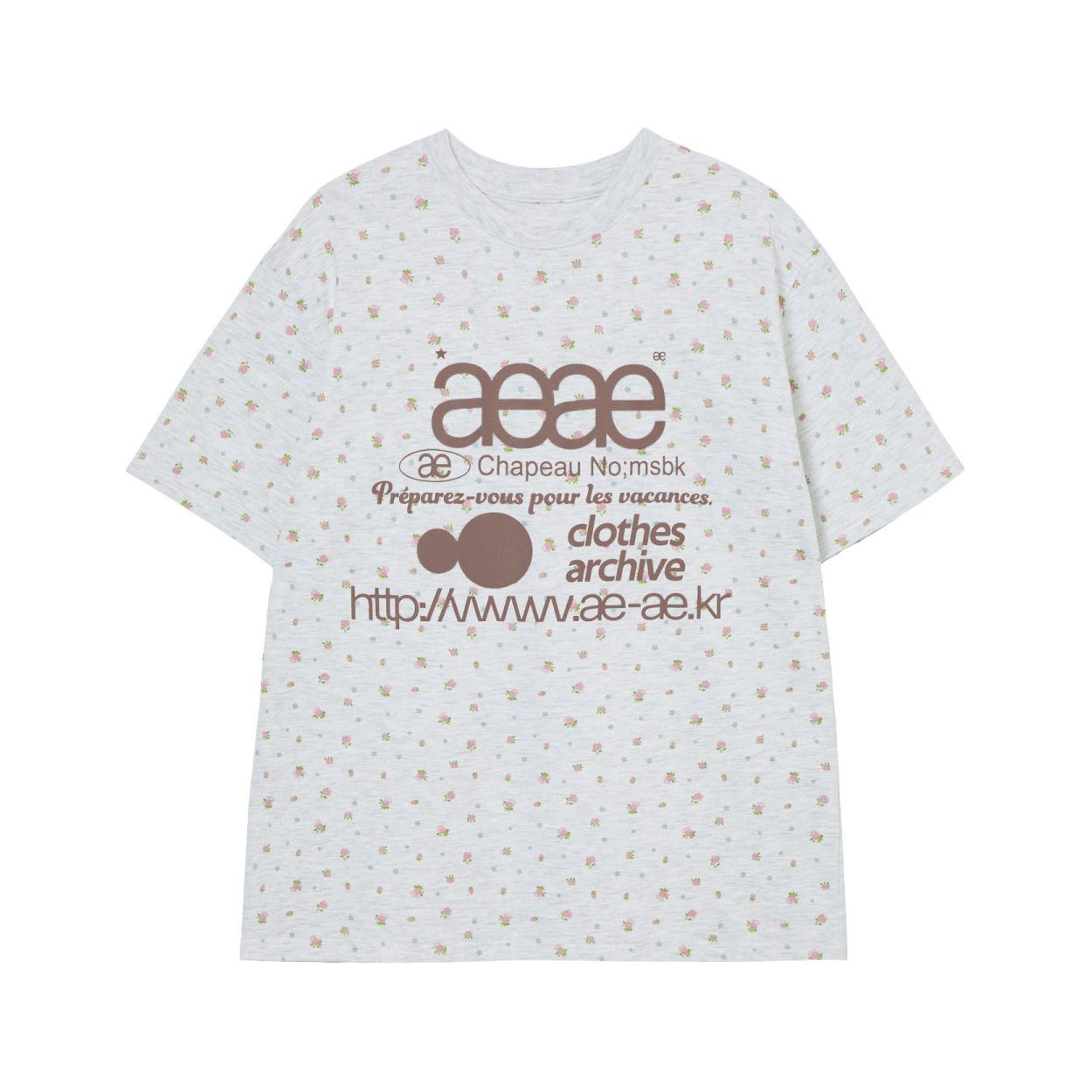 韓國 aeae WEB LOGO FLOWER T-SHIRTS 韓國製花卉圖案棉質短袖T恤/ 淺灰色/ 預購 0號