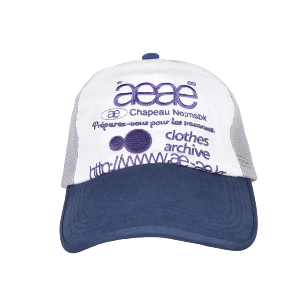 韓國 aeae WEB LOGO MESH CAP 復古水洗棉質拼接網帽 灰藍色