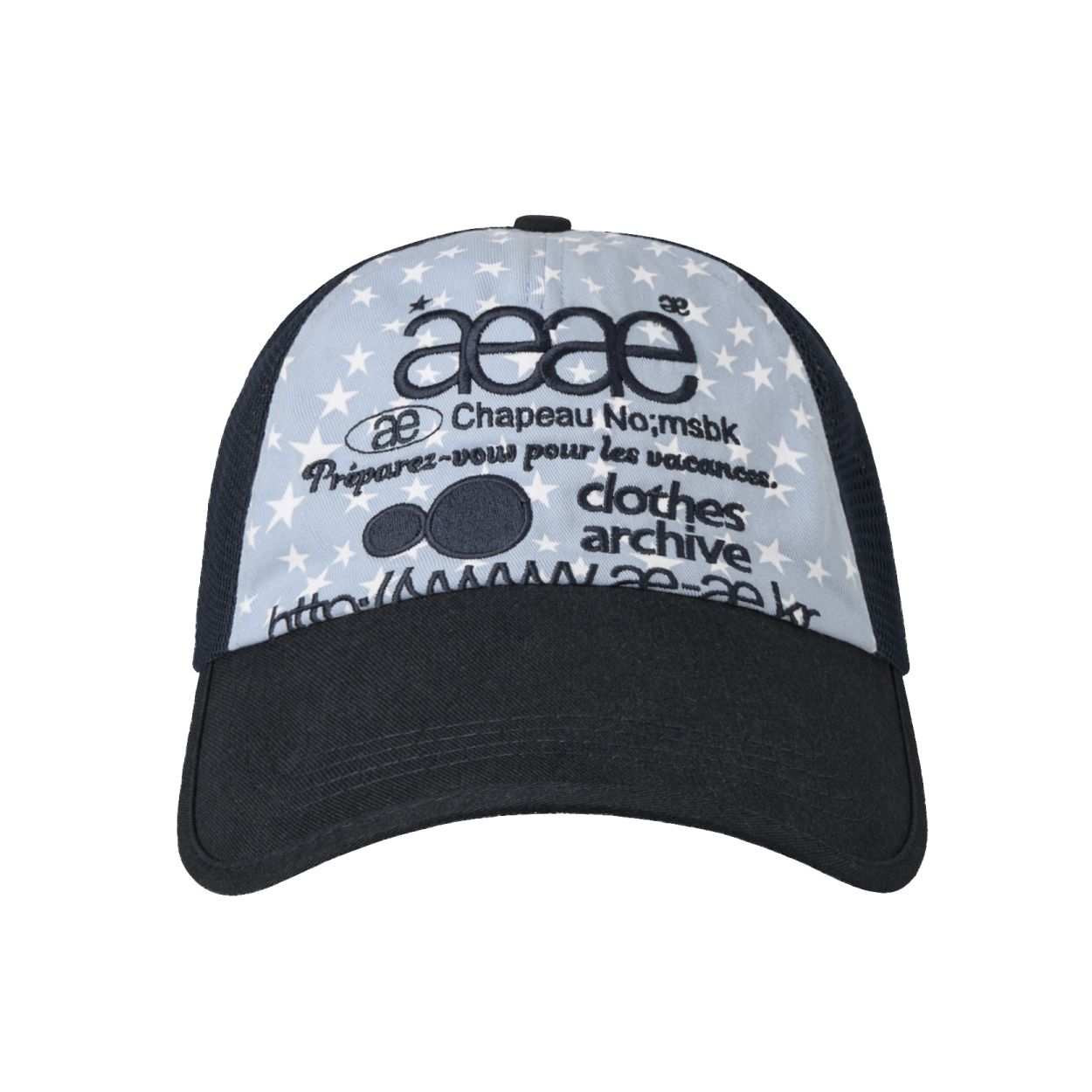 韓國 aeae WEB LOGO STAR MESH CAP 星星圖案拼接網帽 天空藍
