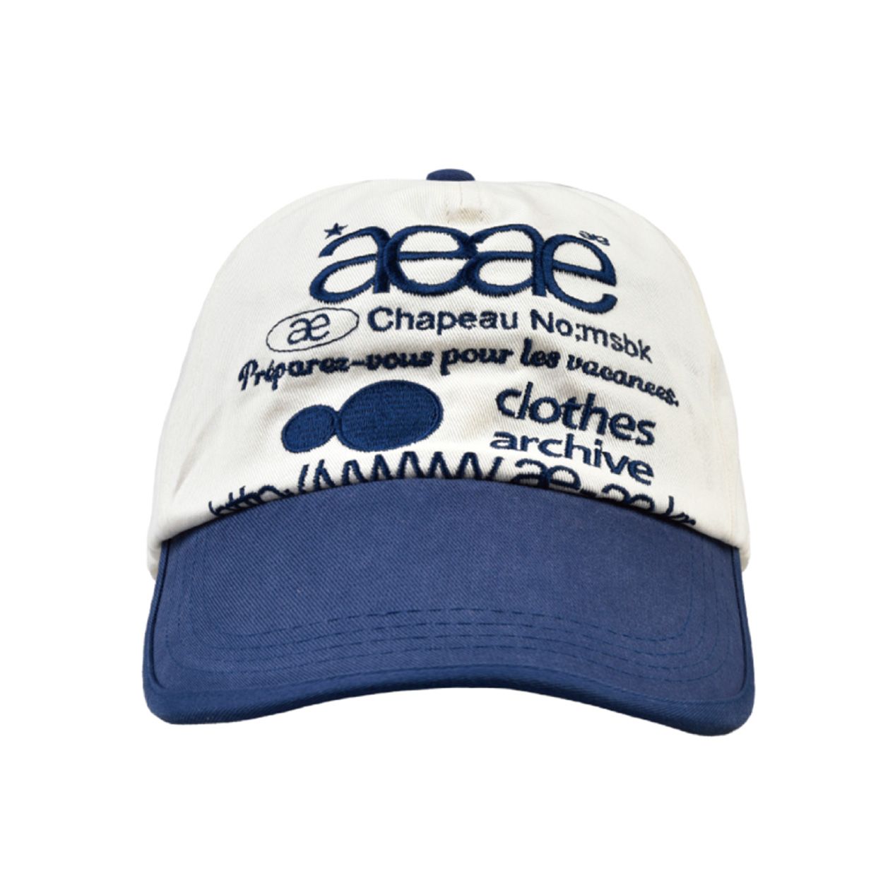 韓國 aeae WEB LOGO TWO TONE BALL CAP 雙色拼接棉質五片式棒球帽 白藍色
