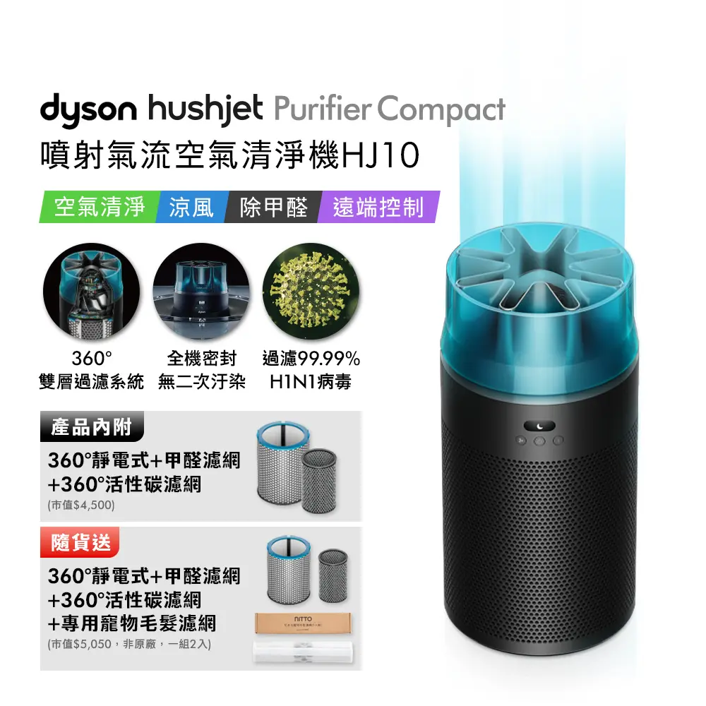 【新品上市】dyson HushJet Purifier Compact HJ10 噴射氣流空氣清淨機 冰川藍 贈靜電式+活性碳濾網