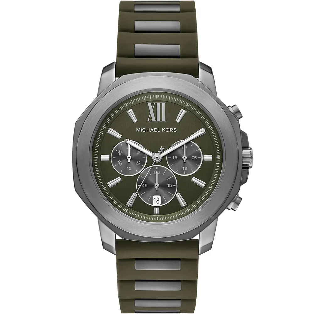 Michael Kors MK Prescott 八角三眼計時手錶 男錶-墨綠x銀/44mm 送禮 禮物 推薦(MK9263)