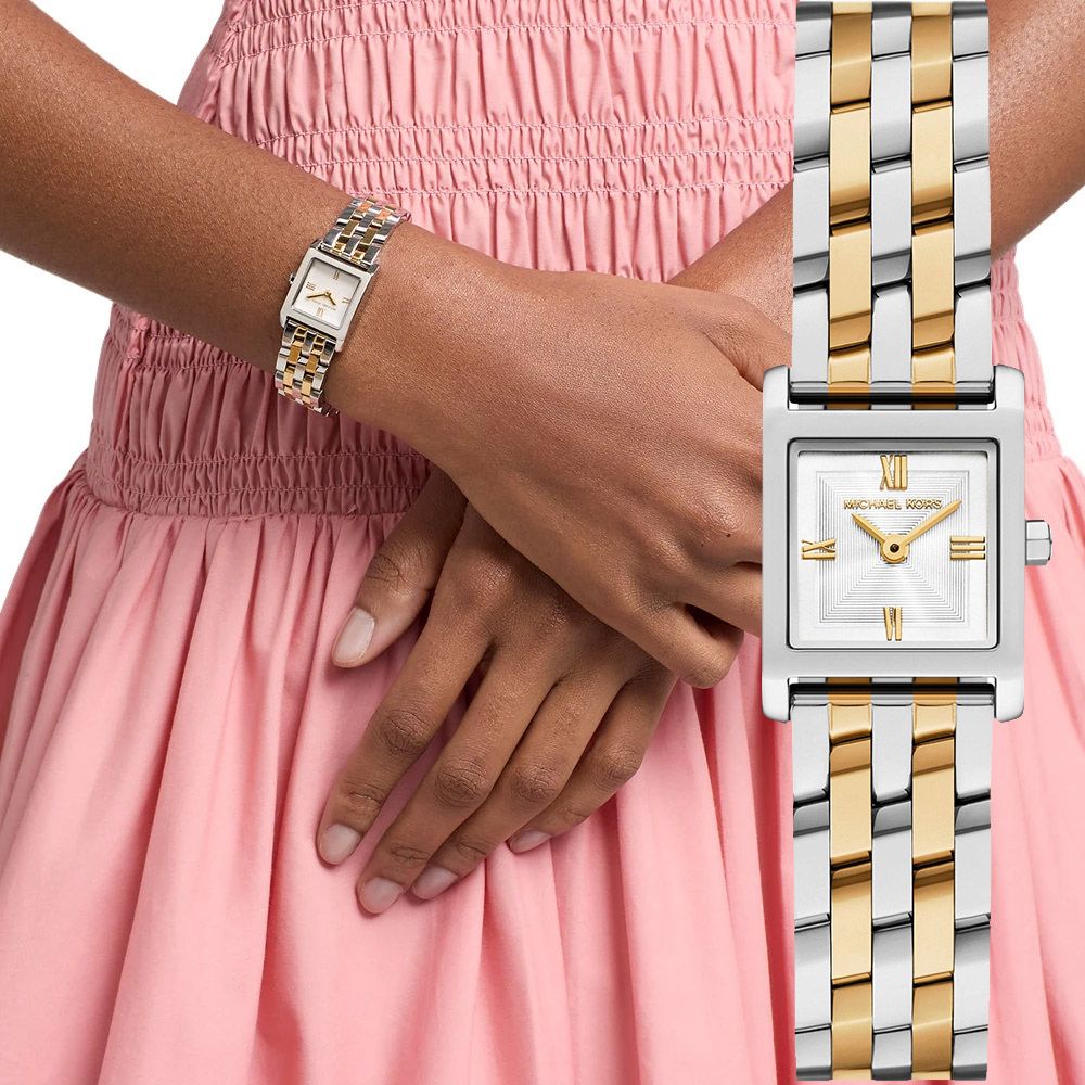 Michael Kors MK Micro Georgie 典雅方型女錶-白x半金/19mm 送禮 禮物 推薦(MK7612)