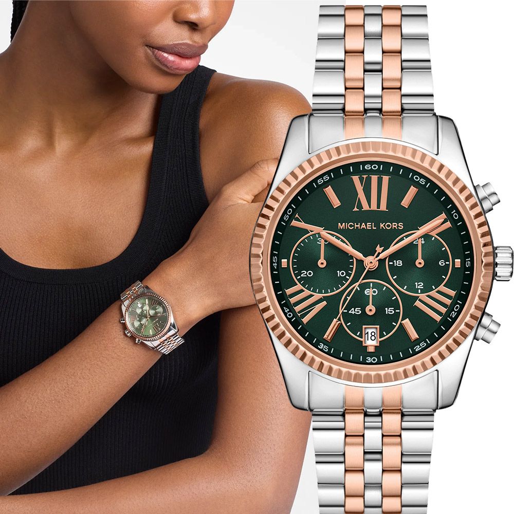Michael Kors MK Lexington 羅馬三眼計時手錶-綠/38mm 送禮 禮物 推薦(MK7610)