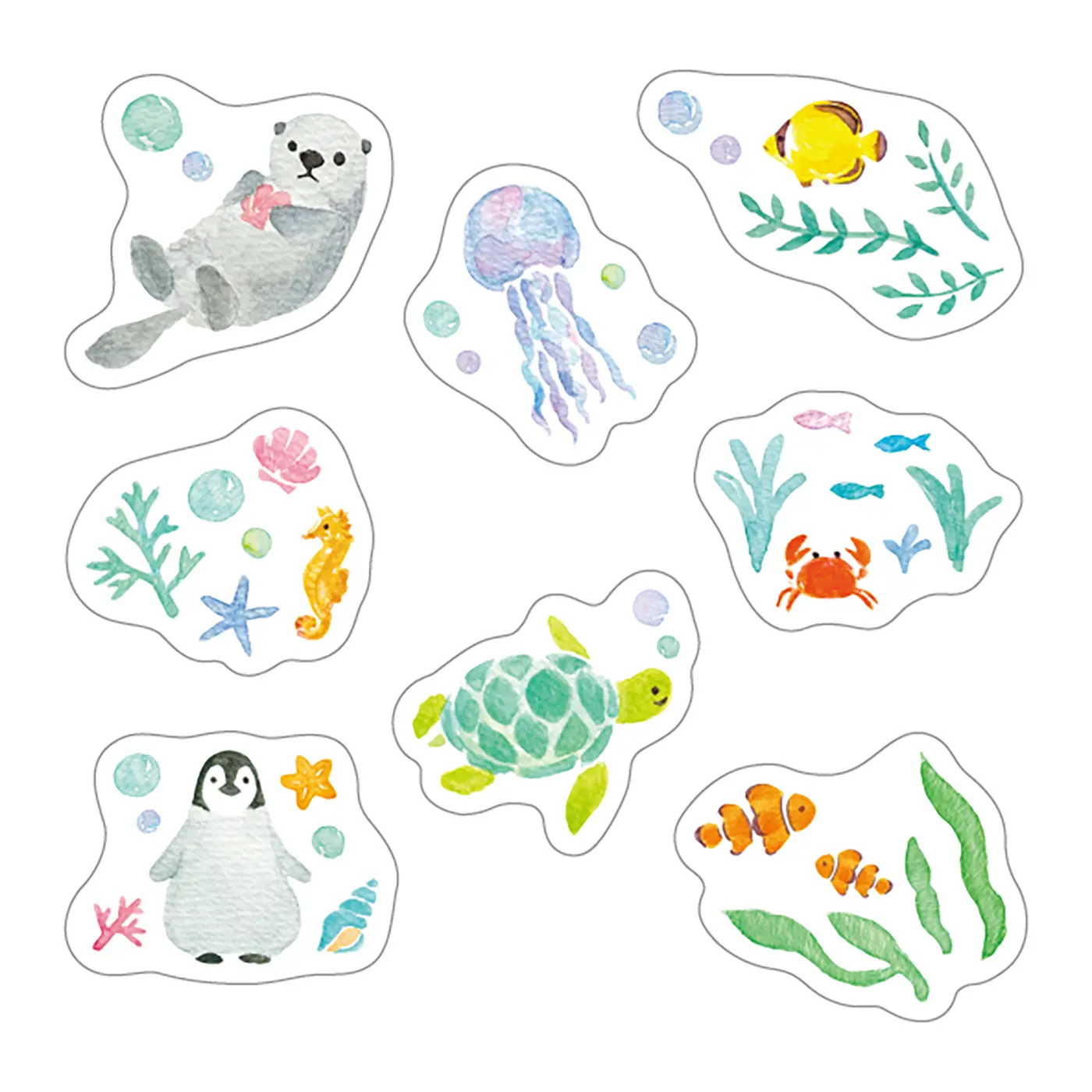 日本 MATOKA joyeux 透明裝飾貼紙包/ 療癒水族館/ 24入