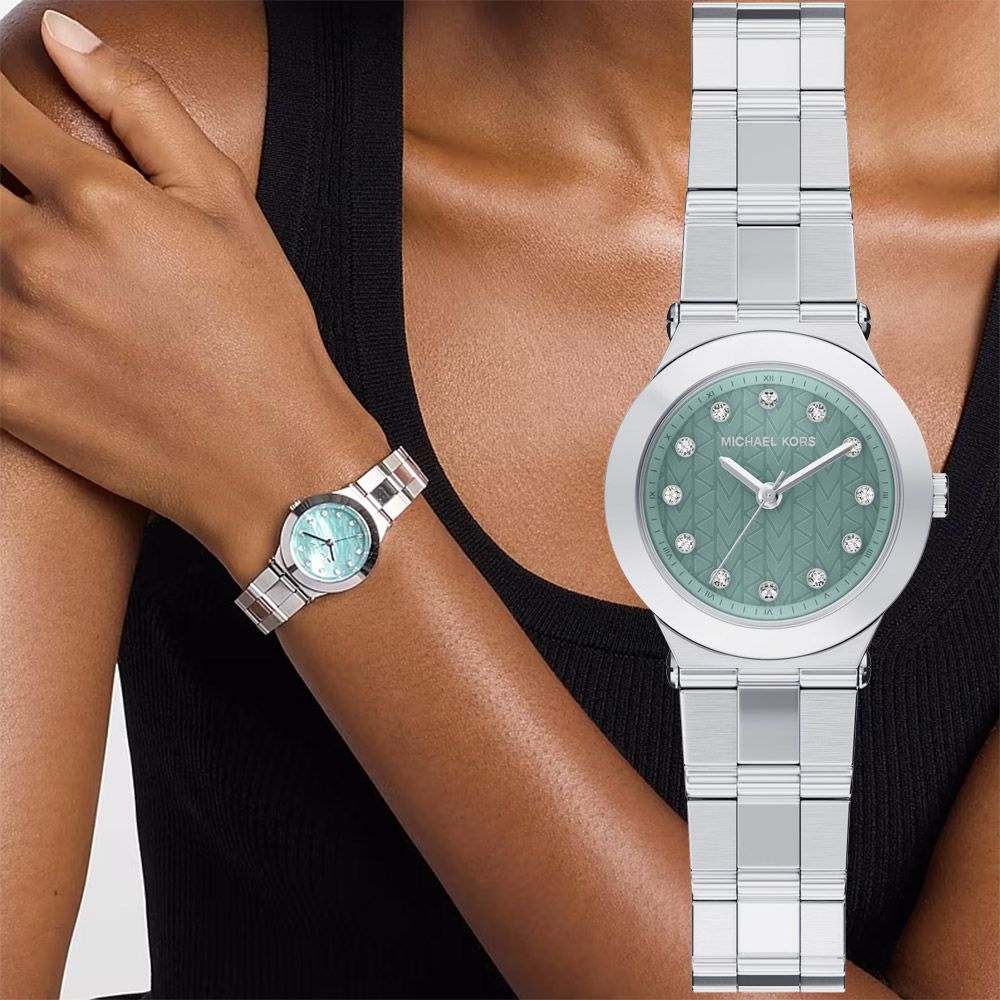 Michael Kors MK Petite Billie 優雅湖水綠珍珠貝小錶徑女錶-銀/26mm 送禮 禮物 推薦(MK7569)