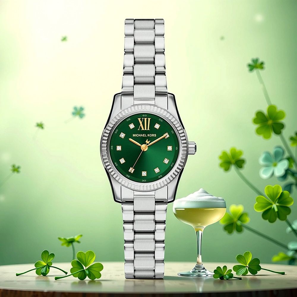 Michael Kors MK Lexington 時尚晶鑽大三針女錶 手錶-綠/26mm 送禮 禮物 推薦(MK7580)