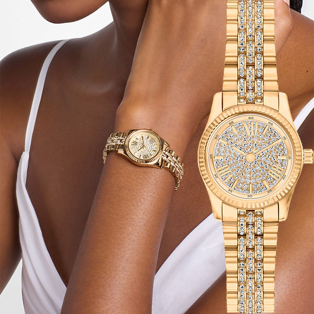 Michael Kors MK Lexington 時尚晶鑽大三針女錶 手錶-金/26mm 送禮 禮物 推薦(MK7575)
