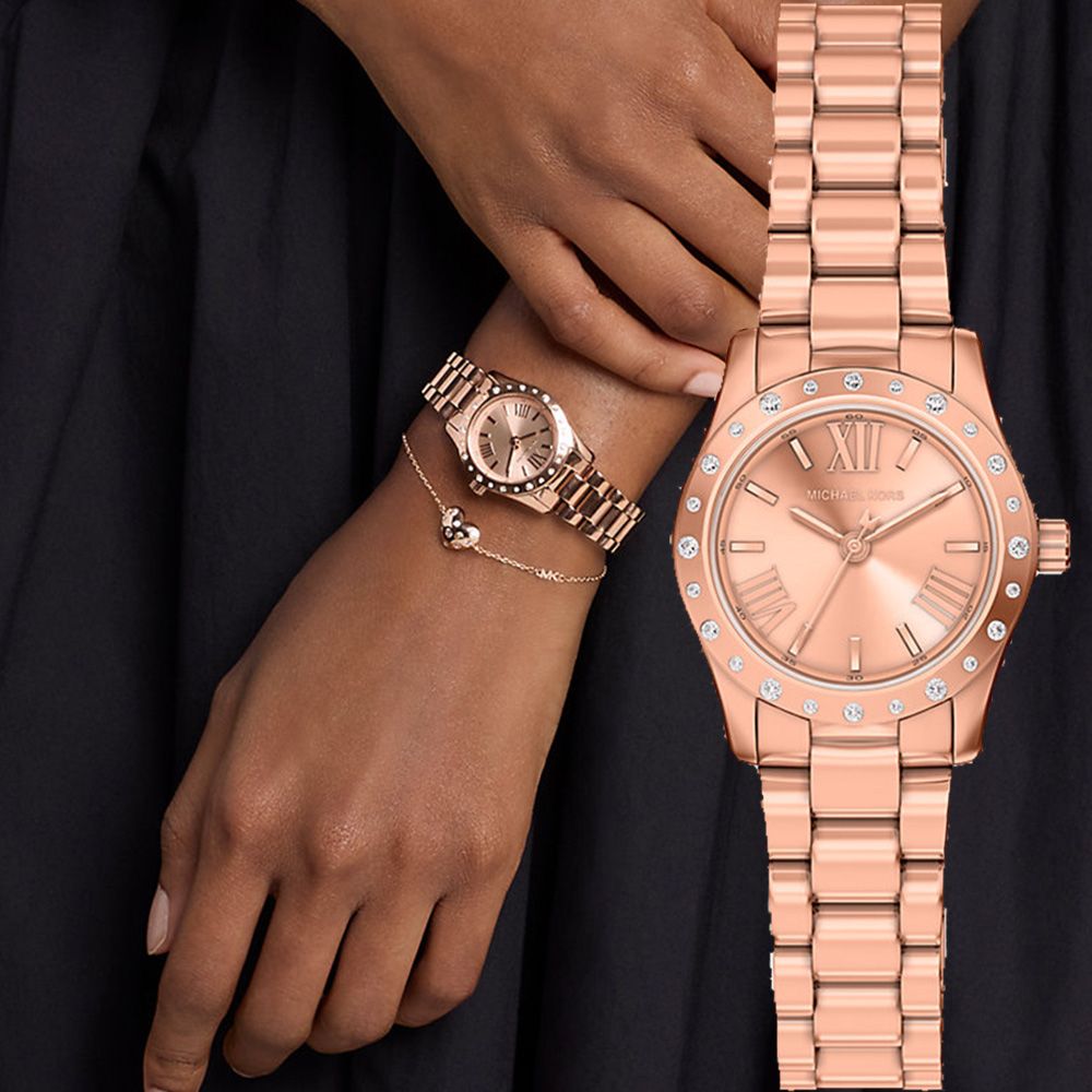 Michael Kors MK Petite Lexington 時尚晶鑽大三針女錶 手錶手鍊套組-26mm 送禮 禮物 推薦(MK4994SET)