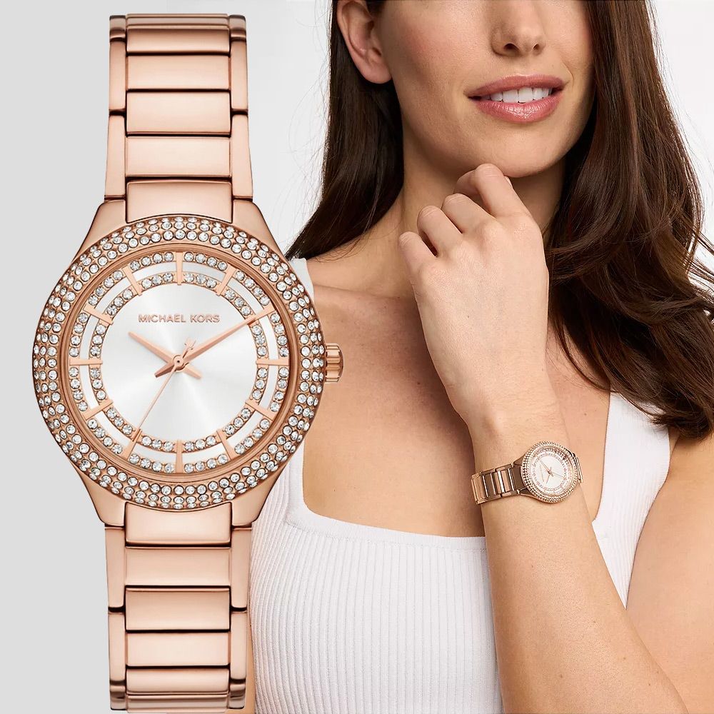 Michael Kors MK Sylvia 時尚晶鑽大三針女錶 手錶-玫瑰金/33mm 送禮 禮物 推薦(MK4942)