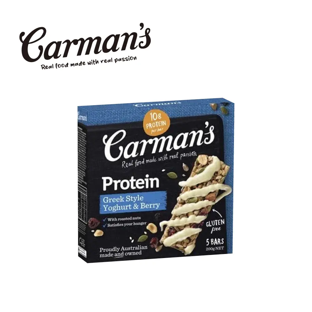 [澳洲 Carman's] 蛋白棒 (5條/盒) 200g/ 莓果希臘優格蛋白棒