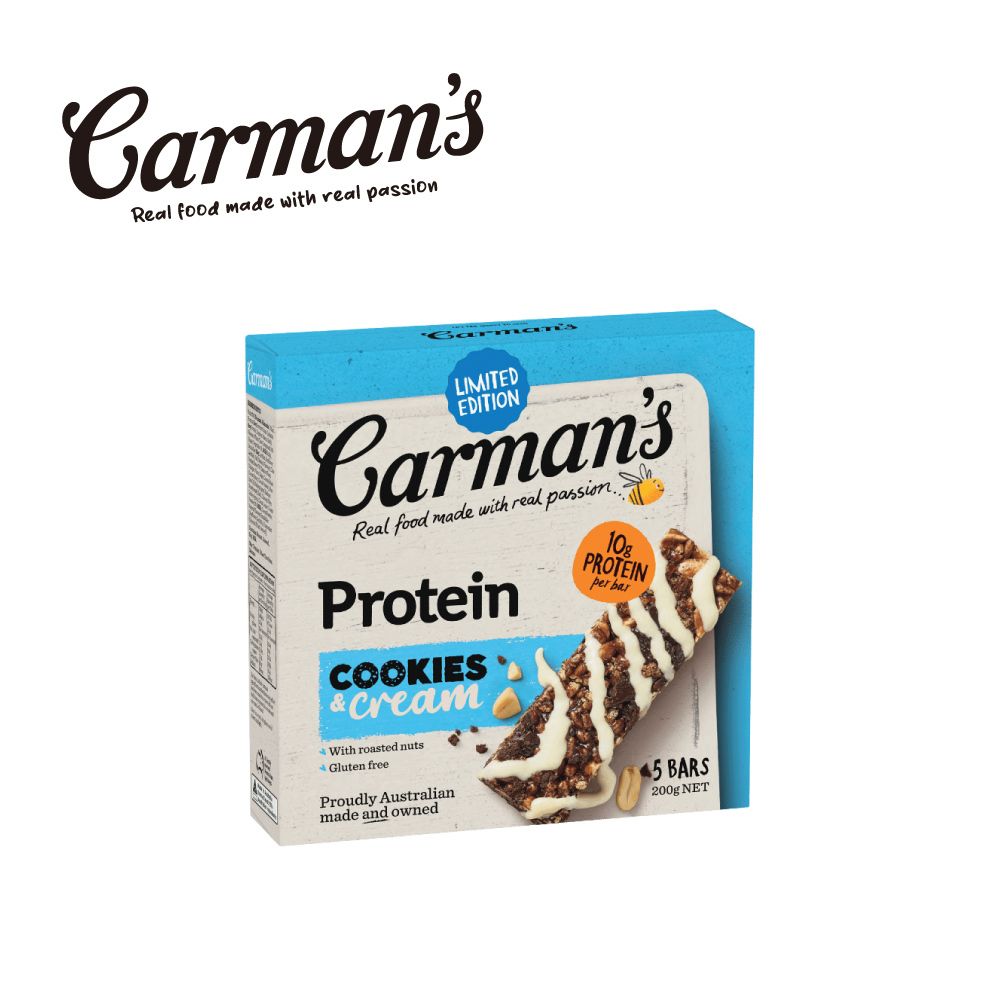 [澳洲 Carman's] 蛋白棒 (5條/盒) 200g/ 可可餅乾大豆蛋白棒