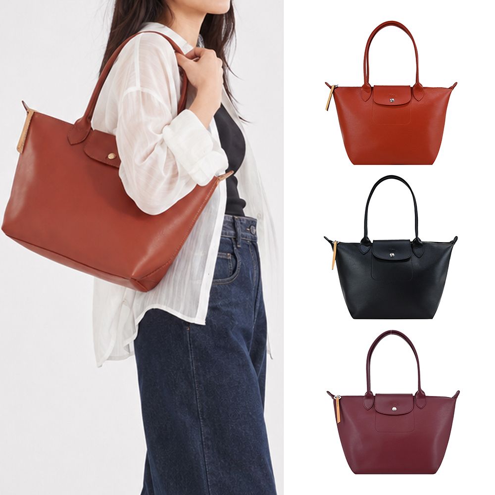 LONGCHAMP LE PLIAGE CITY系列PVC帆布長把肩背水餃包(小/赤褐)/平行輸入