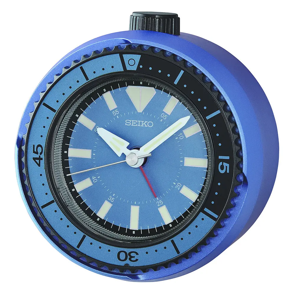 SEIKO 精工 鮪魚罐頭 藍水鬼 滑動式秒針嗶嗶聲靜音貪睡造型鬧鐘 送禮 禮物 推薦(QHE207E)